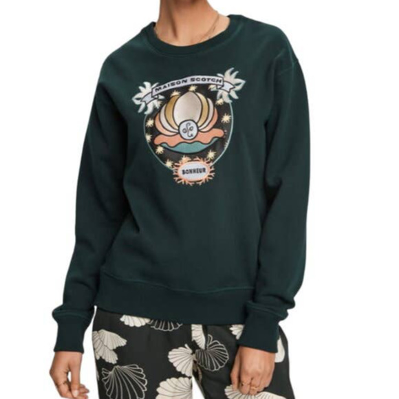 Scotch & Soda Tops - Scotch & Soda Women Long Sleeve Cotton Artwork Sweatshirt Green Size XS